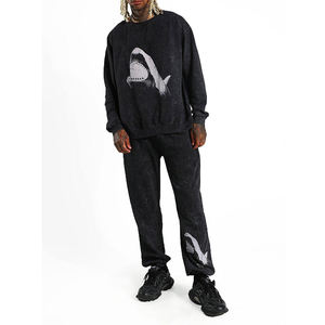 ผู้ผลิตชุดวอร์มวินเทจสำหรับผู้ชาย แบบมีซิป ผ้าฟลีซหนานุ่ม ล้วนสีพื้น แบบสั่งทำพิเศษ ล้างสีแบบแอซิดวอช ทรงพูลโอเวอร์ กางเกงจ็อกกิ้งแบบดิสเทรส - Product Image 1