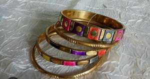 Red and Gold Mixed Style <b>Bangle</b> <b>Set</b> bohemian stack <b>bangle</b> - Product Image 5