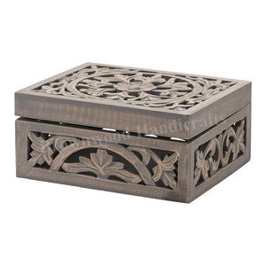 Caja de madera tallada a mano más vendida al por mayor del proveedor indio Caja de madera personalizada de calidad superior de diseño elegante para Decoración - Product Image 1