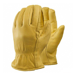 Guantes de conductor de grano de cuero de vaca amarillos Función anticorte Guantes de cuero de trabajo de seguridad de construcción de Palma reforzada ajustable - Product Image 4