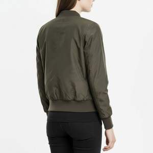 Chaqueta Bomber Clásica con Cremallera para Mujer, Bolsillo Utilitario en la Manga, Chaqueta de Aviador Informal, Cortavientos, Transpirable, 100% Poliéster Acanalado - Product Image 2