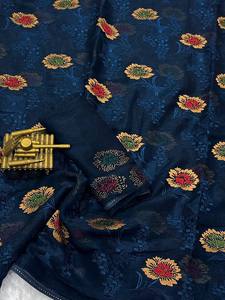 Summer Special Saree pur lourd avec fleur complète Broderie à la main sur tout le sari, Blouse lourde avec de lourdes paillettes - Product Image 6