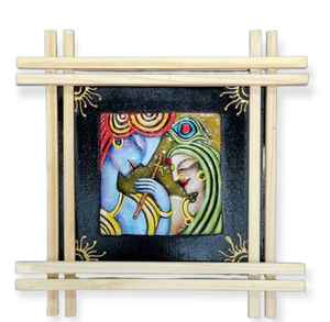 Décoration murale Art Déco Radha Krishna artisanale - Panneau décoratif amovible et écologique pour les célébrations de Diwali et de retraite - Product Image 3