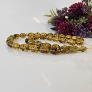 Misbaha en ambre vert de la Baltique, perles d'olivier naturelles avec des inclusions végétales - Product Image 5