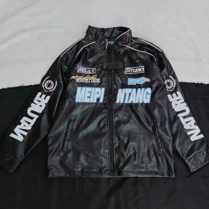 Style Veste en cuir Street Hip Hop Multi-élément Hommes Femmes Lettre brodée Couple Loose-fit Baseball Vestes Fabriqué en usine - Product Image 5