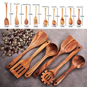 Juego de Utensilios de Cocina de Madera, Juego de 6 Cucharas para Servir Ensaladas, Madera Natural con 2 Espátulas, Utensilios Hechos a Mano Sostenibles - Product Image 3