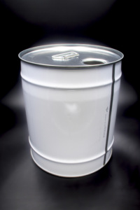 22,4 lt. diam. 300 x 345 mm customizable <b>tinplate</b> cylindrical drum with handle and pouring hole - Product Image 2