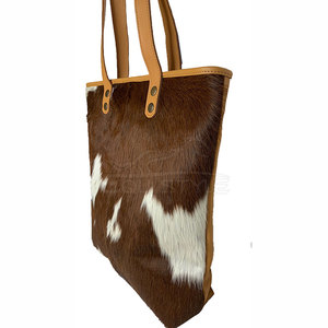 Venta al por mayor por encargo de pelo marrón ocultar bolsas de cuero mujeres forro de cuero genuino portátil a rayas bajo MOQ último diseño - Product Image 6