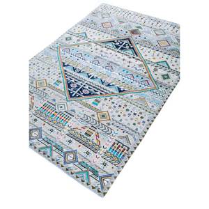 พรมไหมพรมผสมไหมไผ่ถักมือสีน้ำเงินแมนชาฮ่า ลายเรขาคณิตคลาสสิกขนาดใหญ่ สำหรับบ้าน ห้องนั่งเล่น ห้องโถง-Les-1366 - Product Image 2