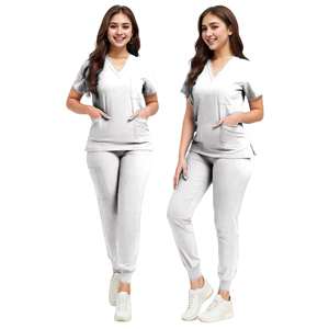 Ensemble de gommage médical personnalisé pour femmes Uniformes d'allaitement en polyester extensible Top tunique à lacets et pantalon de jogging Vêtements de travail du personnel hospitalier - Product Image 3