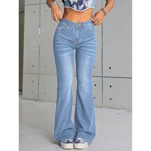 Vaqueros de mezclilla acampanados de tiro alto para mujer, azul hielo, lavados, elásticos, estilo urbano, modernos y a la moda, tallas 26 a 40 - Product Image 1