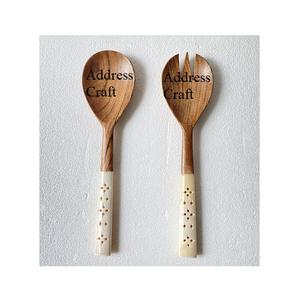 Serviette à salade en bois d'acacia de la meilleure qualité avec poignée en résine fantaisie ensemble de cuillère et fourchette de service écologique vaisselle ustensiles de cuisine - Product Image 6
