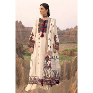 Conjunto de traje de mujer de 3 piezas sin coser, bordado con Zari Jacquard, con dupatta de tela estampada en oro CL-52525 - Product Image 5