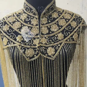 Elegante Capa Burlesque con Cuentas, Perlas y Lentejuelas, Atuendo Festivo para Club, Bordado, Cuello en V, Largo hasta el Suelo, Recto, Natural - Product Image 1