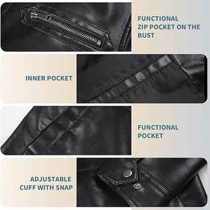 Autumn Winter Men's <b>Vintage</b> Faux Leather <b>Jacket</b> High Quality XS Size Stand Collar Zipper Closure Black Canvas <b>Jacket</b> for Ladies - Product Image 3