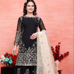 Dernier Top Noir-Palazzo Collection Faux Georgette Tissus Avec Broderie Paillettes Travail Pour Les Femmes Wedding Wear - Product Image 1