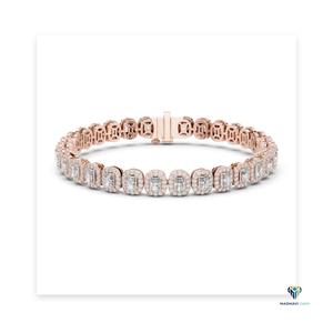 7.04 CT Rose <b>Gold</b> Radiant Cut Lab Grown Diamond Halo Link Bracelet in 18K <b>Solid</b> <b>Gold</b> - Product Image 1