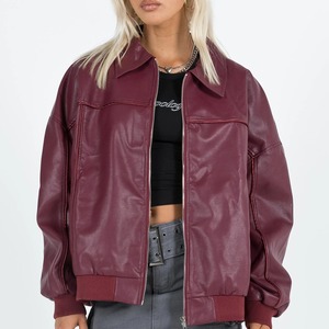 Chaqueta Bomber Estilo Motociclista Extra Grande para Mujer, Chaqueta de Cuero Sintético con Cremallera y Forro de Piel de Cachemira para Primavera - Product Image 3