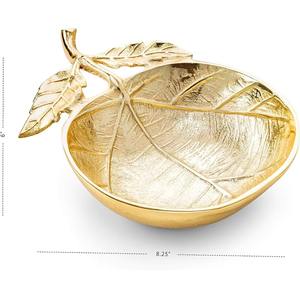 Plateau en métal au design élégant de feuilles Plateau de service à fruits rond de taille personnalisée Grossiste indien de style rustique - Product Image 3