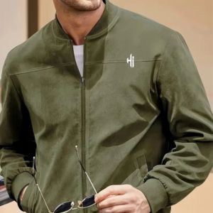 2024 o-cou Bomber veste hommes haute qualité toile fermeture éclair haut 100% véritable bouffant Look nouveau Design printemps plaine teint intelligent décontracté - Product Image 6