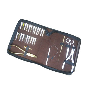 Vente d'usine outils d'extension de cheveux Salon travail pour Clips ciseaux tirant et boucle de crochet avec pince Kit d'étui en cuir - Product Image 4