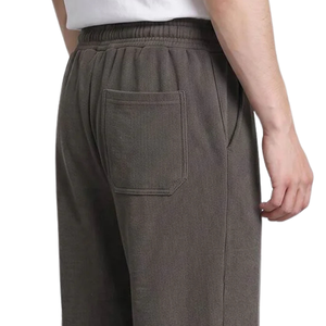 Pantalon de survêtement pour homme en tricot gaufré, coupe large, taille élastique avec cordon de serrage, décontracté, coupe droite, doux et respirant - Product Image 6