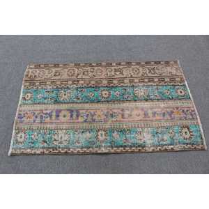 Alfombra Vintage de 2.7x4.6 pies, Alfombra Turca Pequeña, Alfombra Floral Azul Marrón - Product Image 2