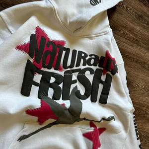 Sweat à capuche d'hiver en coton 100% avec impression en relief et broderie 3D, fermeture éclair, lavage à la pierre, haute qualité, noir pour hommes, vente en gros - Product Image 5