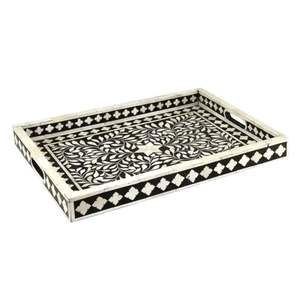 REFER TRAY Bandeja de servicio hecha a mano Incrustaciones de hueso de lujo Ramadán Desayuno Comida Fruta Café Té Bandeja decorativa a bajo - Product Image 2