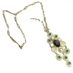 Colgante de piedras preciosas de labradorita y turquesa con estilo chapado en oro con cadena, collar indio para mujer, moda hecha a mano