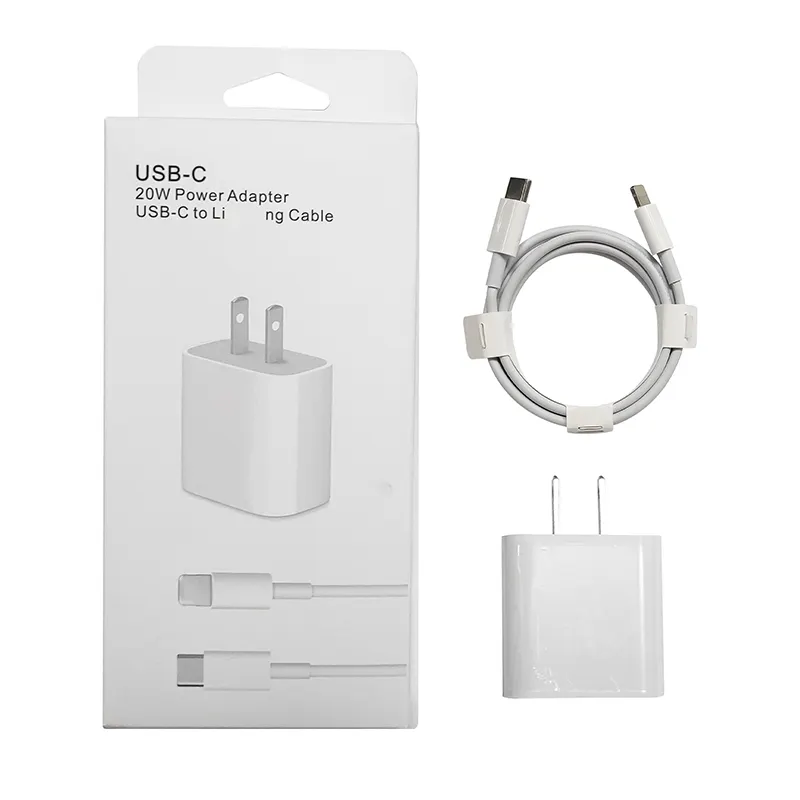 Factory Wholesale Usb Type C Fast Charging Adapter Data Cable US EU UK Plug 5V PD 20W Charger Set For iPhone Apple
