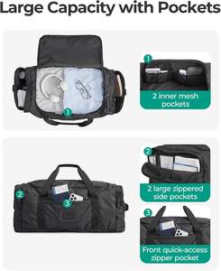 Bolsa de Lona Deportiva Plegable OEM de Poliéster con Cierre de Cremallera, Mochila de Viaje de 20 Pulgadas para Hombre, Bolsa de Fin de Semana - Product Image 5