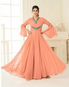 Lanzamiento nuevo diseñador pesado gorgette tela largo anrakali vestido con manga ropa de fiesta mira vestido con dupatta - Product Image 4