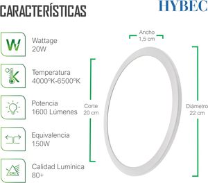 Luz LED Empotrable de Techo HYBEC, Ajustable, de Aluminio, 6W 15W 20W, Downlight Interior con 3 Años de Garantía - Product Image 2