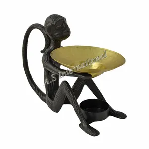 Handmade Stylish Unique Metal Oil Burner Aluminum Black Powder Coated Stand Decorative Monkey With Brass Bowl Aroma Oil Burner