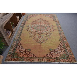 Vintage Turkish Rug 5.4x9.2 ft (166x280 cm), <b>Brown</b> Ikat <b>Wool</b> Rug - Product Image 1
