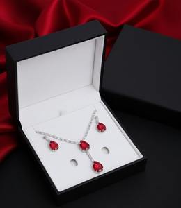 ชุดสร้อยคอประดับลูกปัดสีแดงและต่างหูแบบติดหู สไตล์มินิมอล สร้อยคอแบบเชื่อมต่อลอยๆ ทำจากโลหะผสม พร้อมเครื่องประดับเข้าชุด ของขวัญสำหรับเธอ - Product Image 4