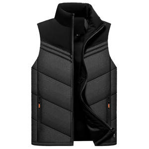 High Quality Men's Casual <b>Black</b> Puffer <b>Vest</b> Breathable Winter Warm Puffy Sleeveless Zipper Comfortable Woolen Washed for Adults - Product Image 1