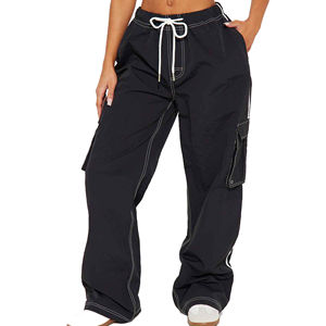 women High Waisted Wide Leg Casual <b>Pockets</b> Fashion <b>Trousers</b> and Adjustable Drawstrings Pants for women and men's pants washed - Product Image 2