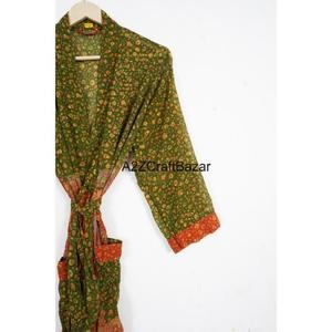 Bata Kimono Larga de Seda 100% para Mujer, Cuello en V, con Cordón Ajustable, Diseño de Parches, Logotipo Frontal, Suave, Transpirable, Lujosa, Informal, para Toda Temporada - Product Image 3