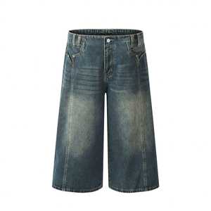 Short en jean vintage délavé à l'acide avec strass pour hommes, streetwear style hip hop baggy et droit pour l'été - Product Image 3