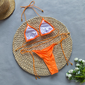 Ensemble bikini string 2 pièces sexy pour femme, vente en gros, vêtements de plage avec appliques en dentelle à pampilles et strass, 2025 Tan Through - Product Image 2