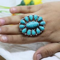 Bague ovale en turquoise naturelle, faite à la main, en argent sterling 925 rhodié, bijou vintage de caractère, bague de luxe Chakra, fournisseur en gros