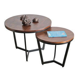 Industrial Style Double Round Rubber Wood Sofa <b>Table</b> with Iron Frame-<b>Office</b> Furniture TT68215 - Product Image 1