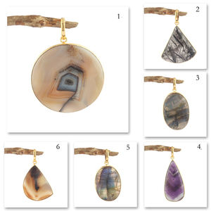 Nueva venta al por mayor Unisex Latón chapado en oro ágata colgante collar piedra preciosa Natural forma elegante bisel ajuste étnico mujeres joyería - Product Image 2
