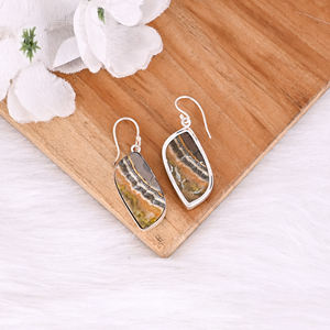 Pendientes colgantes de latón chapado en plata con piedra preciosa de jaspe Boho Bumble Bee, novedad, gran venta, para mujer, regalos, joyería - Product Image 4