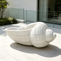 Baignoire autoportante de luxe en marbre naturel en forme de coquillage, blanche, pour villa, complexe hôtelier, jardin, hôtel