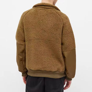 Veste en polaire sherpa de haute qualité OEM, couleur marron uni, tissu respirant, col montant, fermeture éclair, pour l'hiver. - Product Image 2