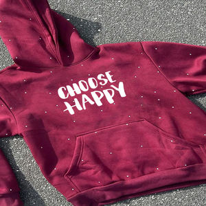 Sudadera con capucha de invierno de manga larga granate para hombre 100% forro polar de algodón con detalle de diamantes de imitación - Product Image 3