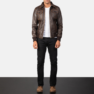 Veste en cuir Bobmer marron foncé de haute qualité pour hommes avec poche frontale en polyester pour l'hiver Vente en gros de style de rue - Product Image 1